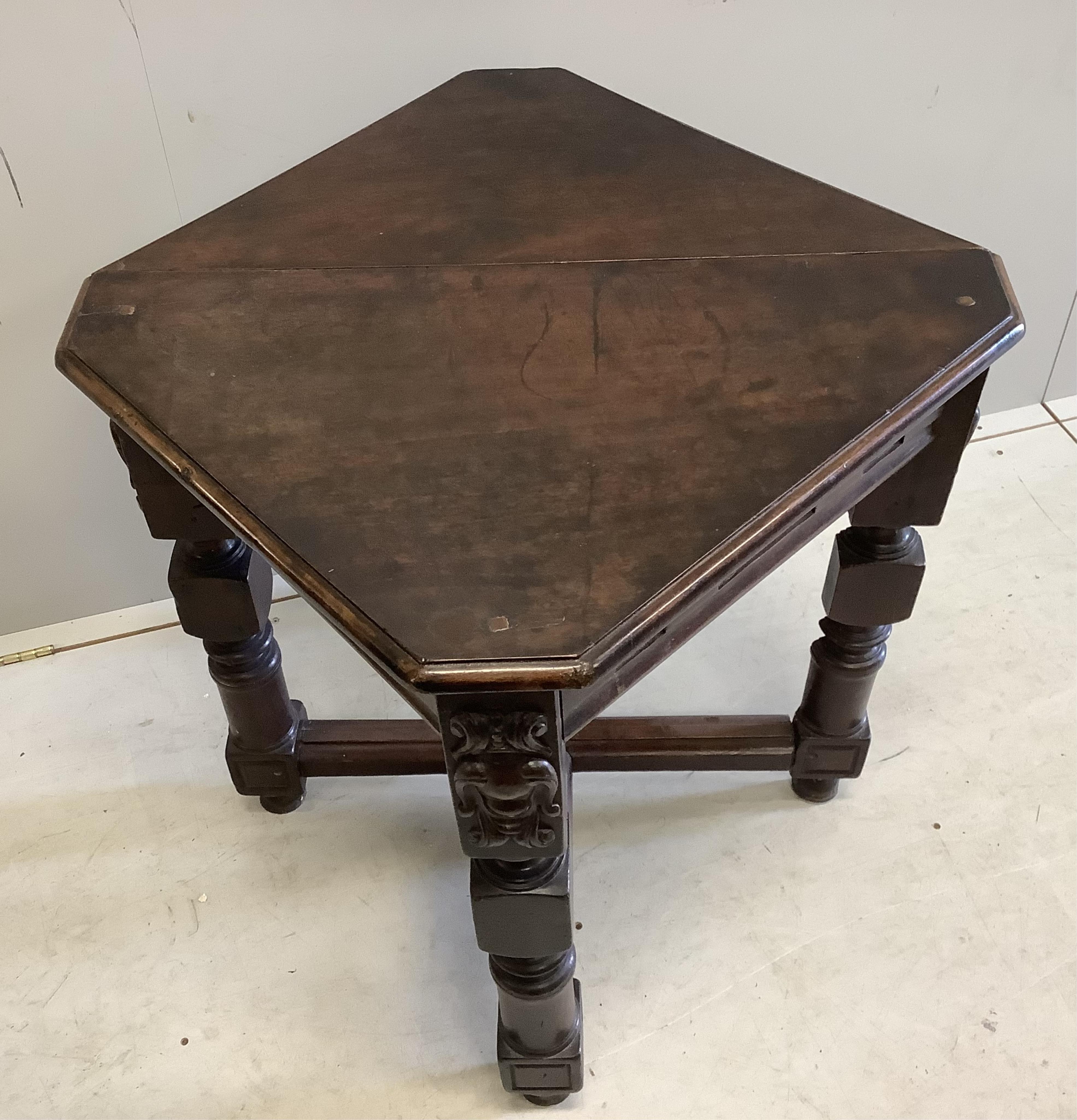 A credence style oak table, width 80cm, height 72cm. Condition - fair